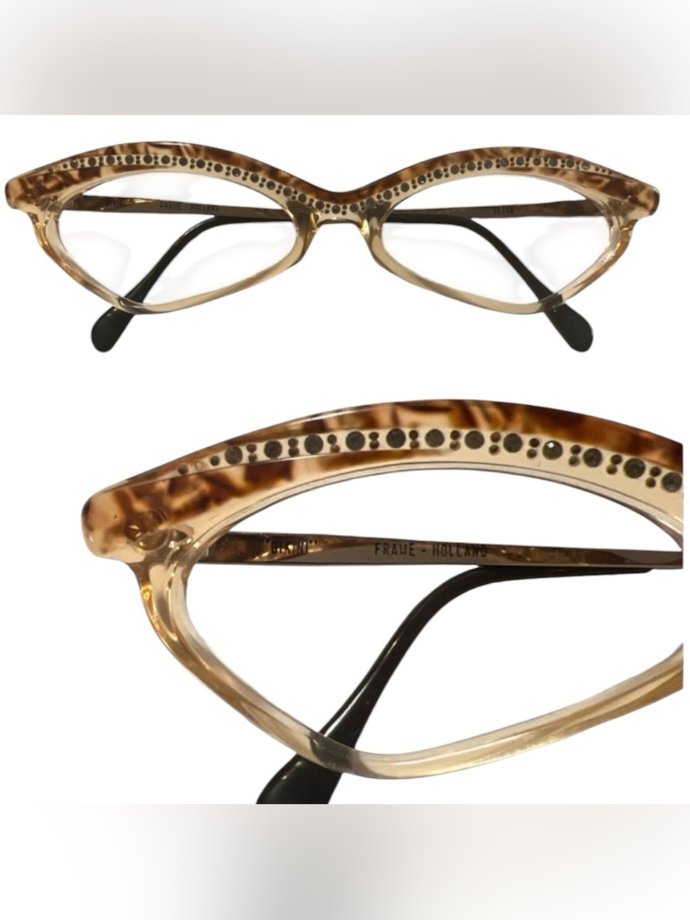 Vintage Ultra Rhinestone Cateye Glasses, tortoiseshell, Bikini, Holland